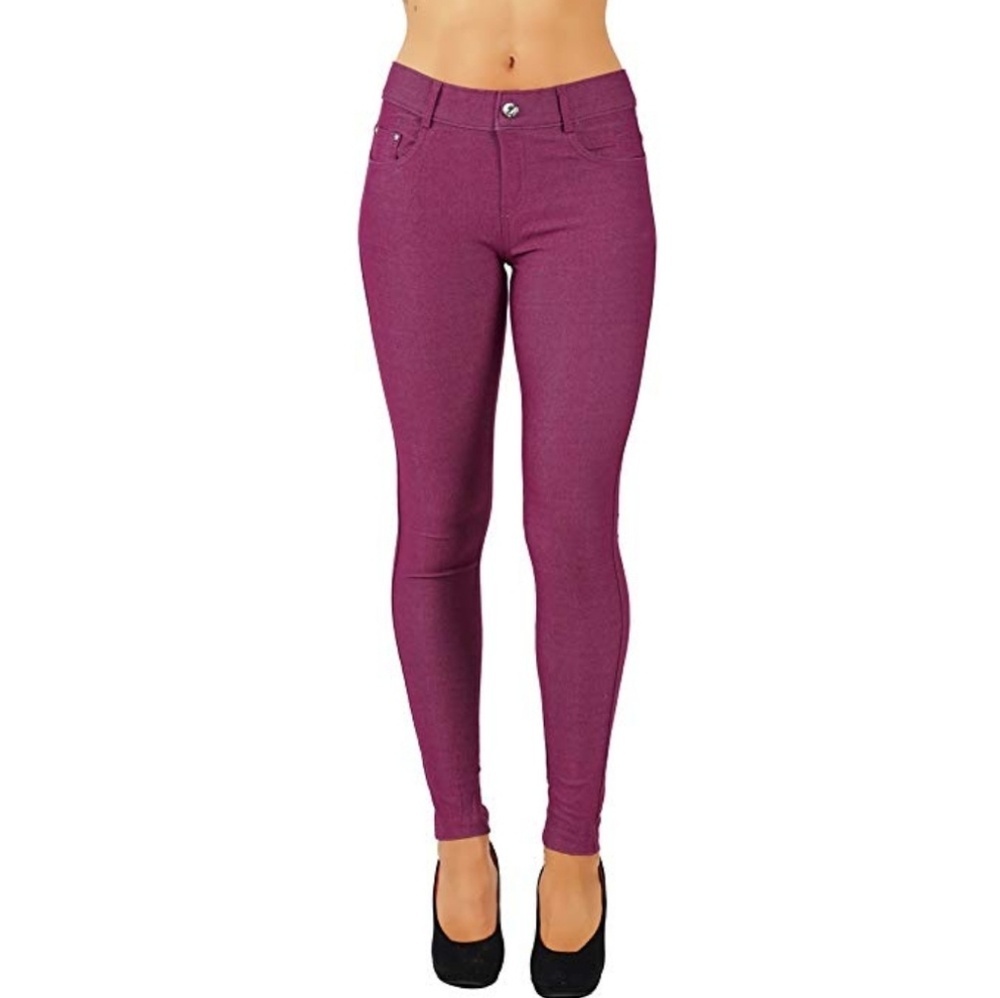 Jean Look Jeggings Tights Slim Fit Pull Up Pants 